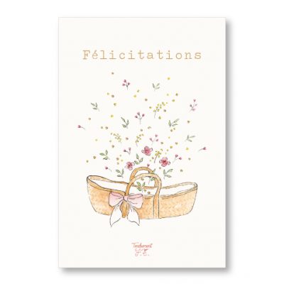 Carte Couffin fleuri / Fille • Pailletée