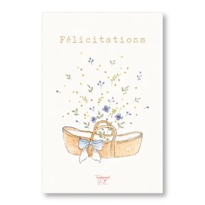 Carte Couffin fleuri / Garçon • Pailletée