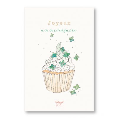 Carte Cupcake fleuri menthe à l’eau • Pailletée