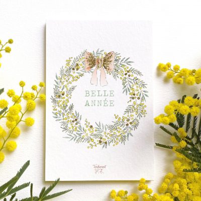 Carte Couronne Belle Année Mimosa  • Pailletée